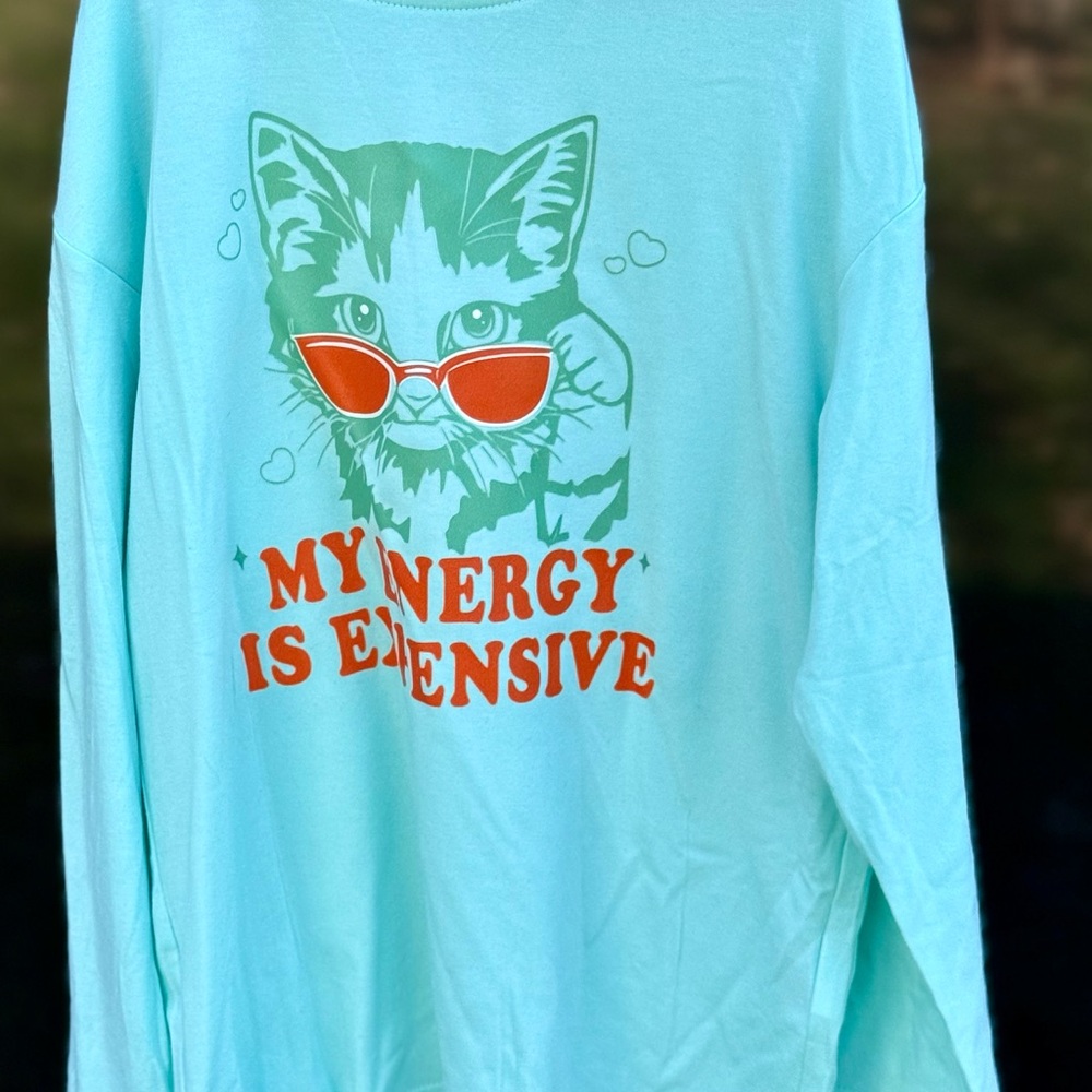 Aqua Graphic Long Sleeve Tee "My Energy Is Expensive"